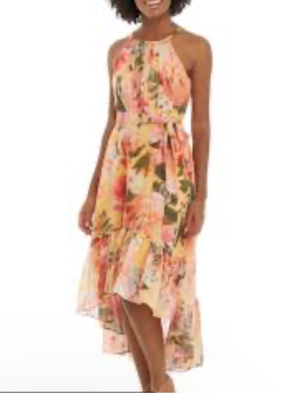 Vince Camuto Peach Floral High-Low Halter Dress 10